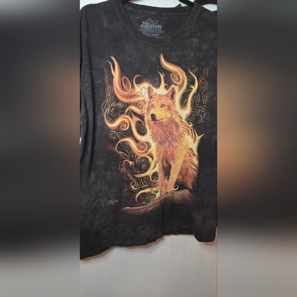 *Bundle*The Mountain Y2K Charcoal Tee Fiery Orange Wolf/Moon Howling Wolf Large